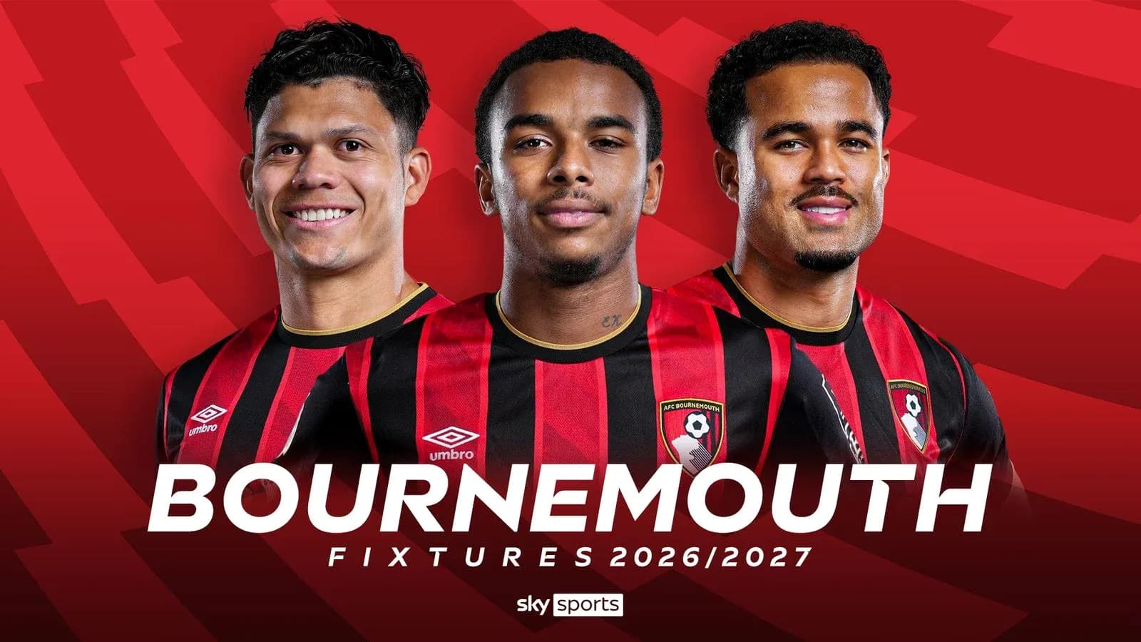 Tres jugadores de AFC Bournemouth posando con camisetas