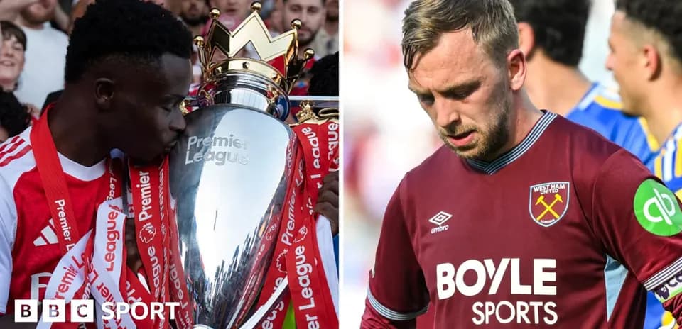 Jugador levantando trofeo de Premier League y jugador de West Ham
