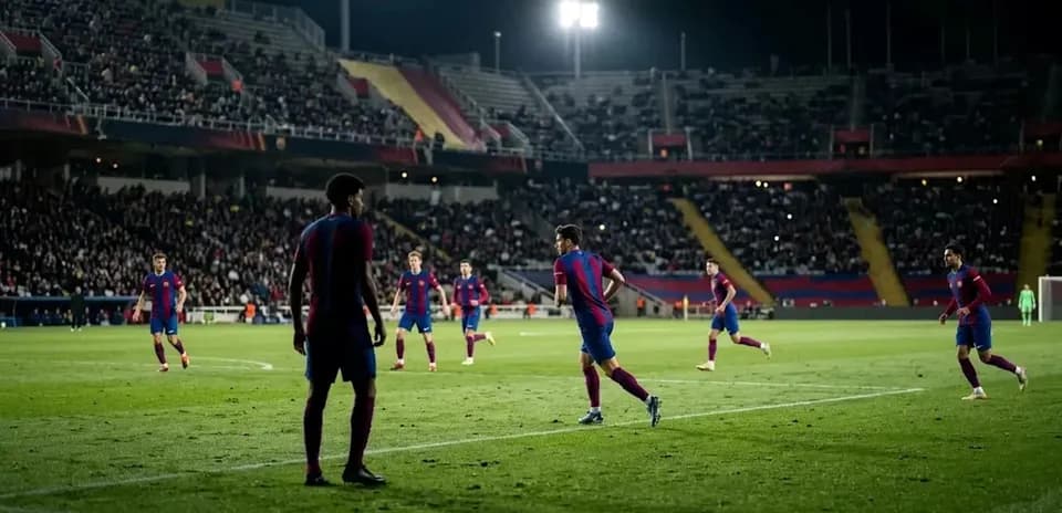 Jugadores del FC Barcelona en el campo durante partido