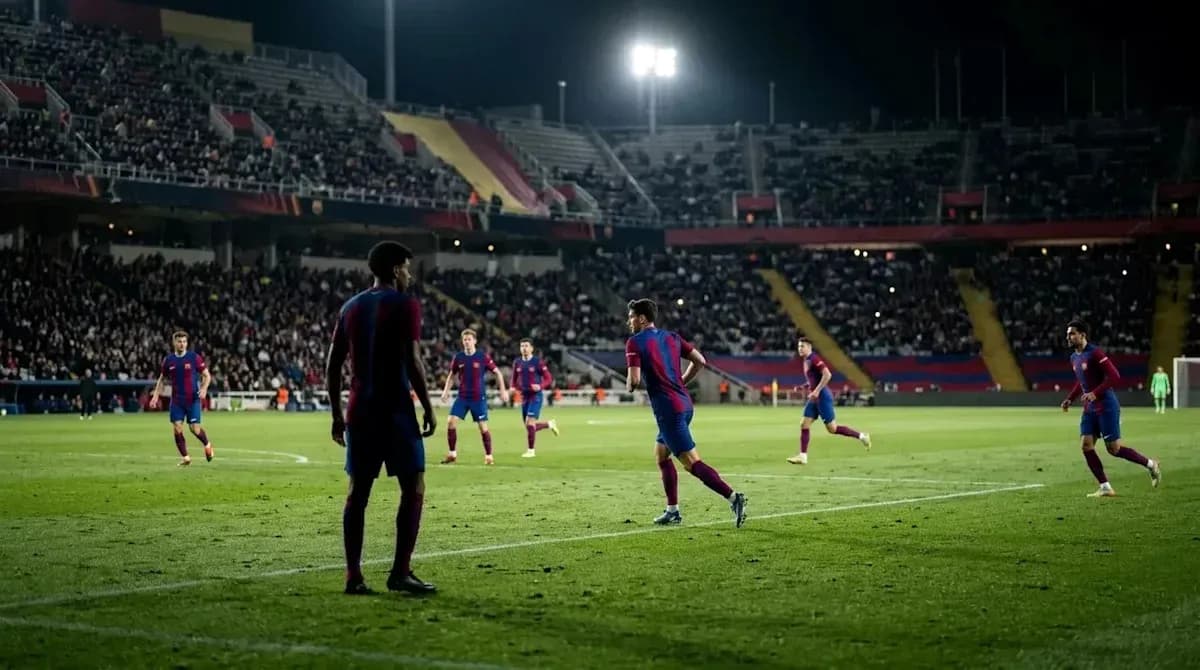 Jugadores del FC Barcelona en el campo durante partido