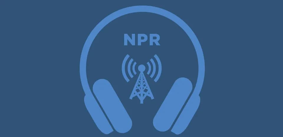 Logotipo de NPR con auriculares y torre de transmisión