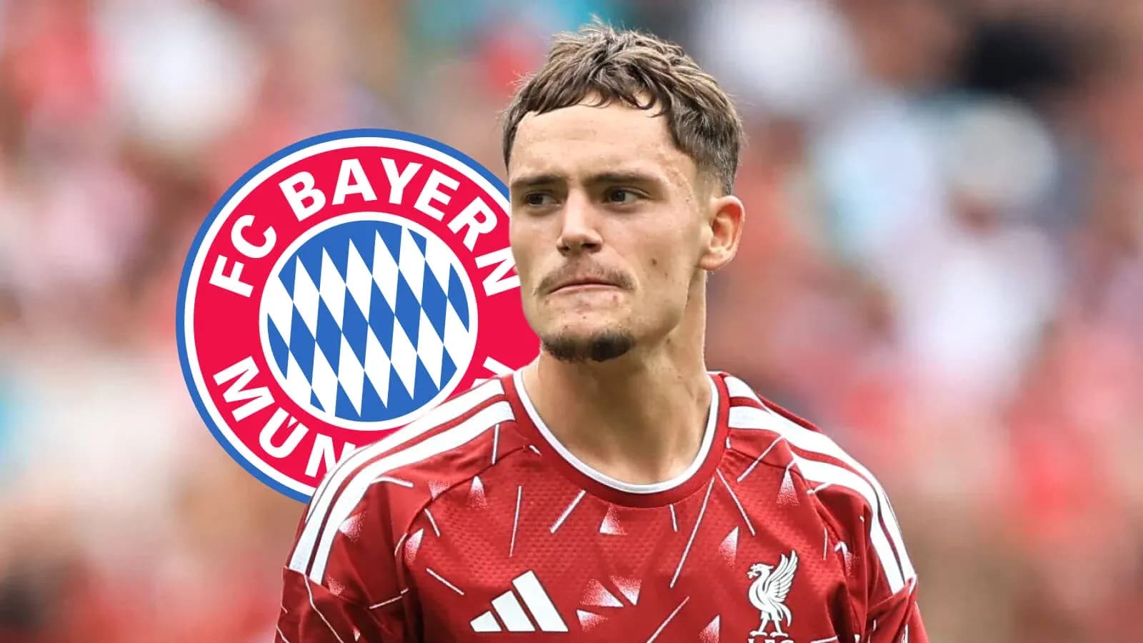 Jugador de Liverpool con logo de Bayern Múnich detrás