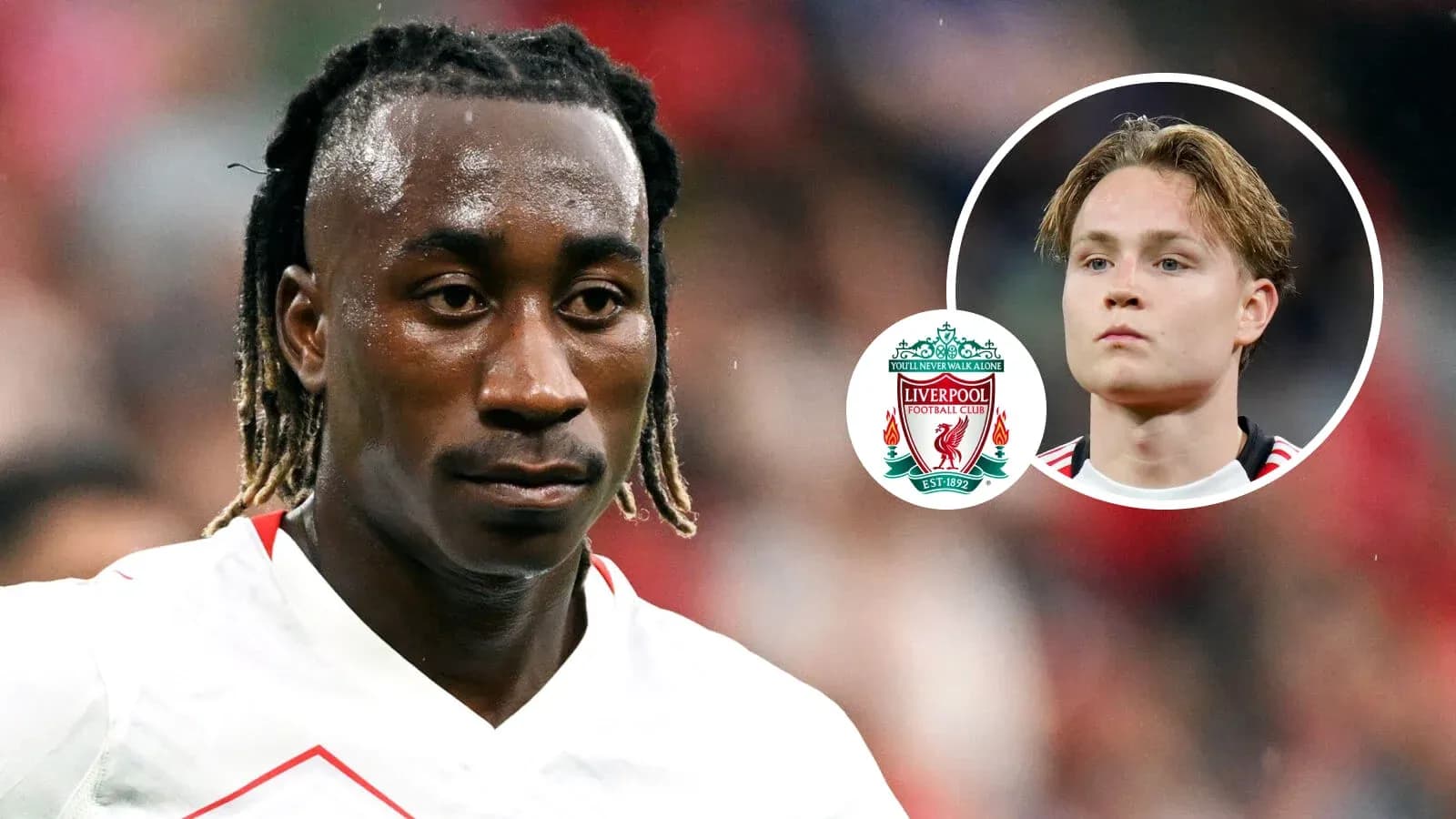 Jugador de fútbol en camiseta blanca con logo de Liverpool