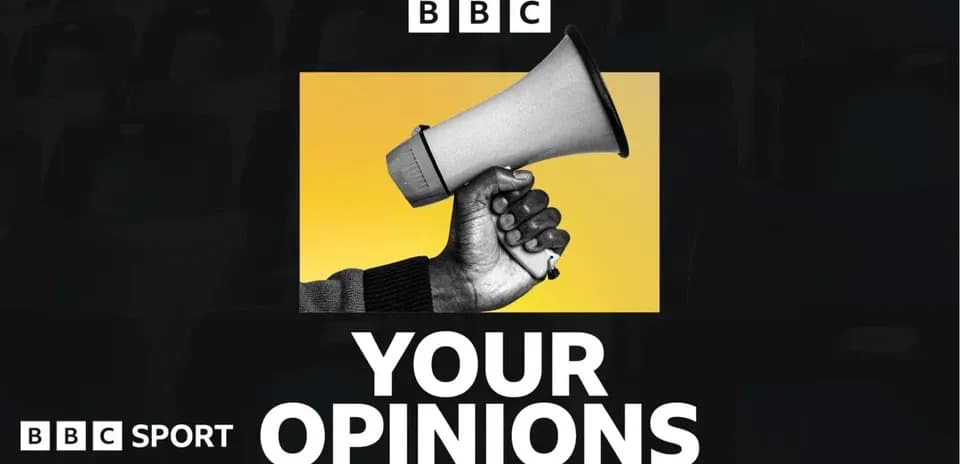 Man holding a megaphone with text 'YOUR OPINIONS'