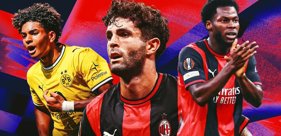 Jugadores de fútbol en camisetas de Borussia Dortmund y AC Milan