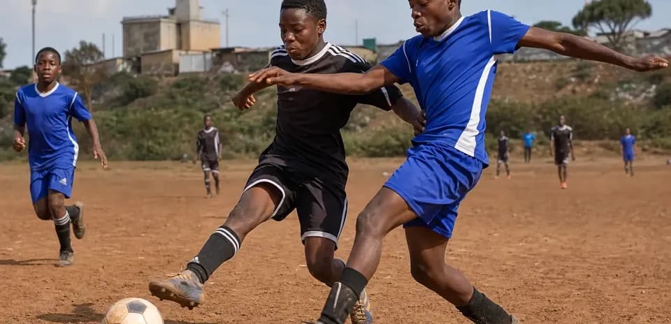 Jugadores compitiendo por el balón en campo de fútbol