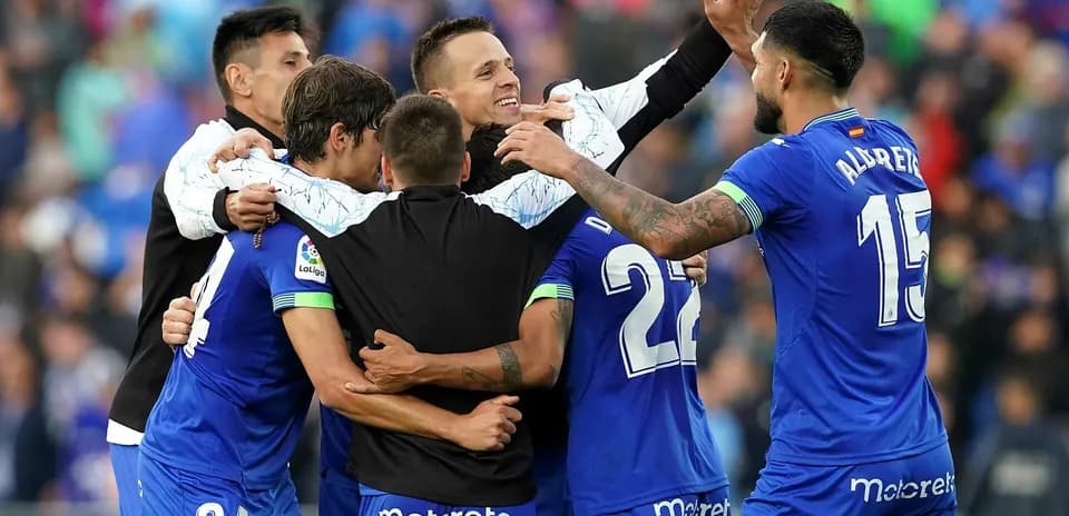 Celebración de jugadores de Getafe en el partido