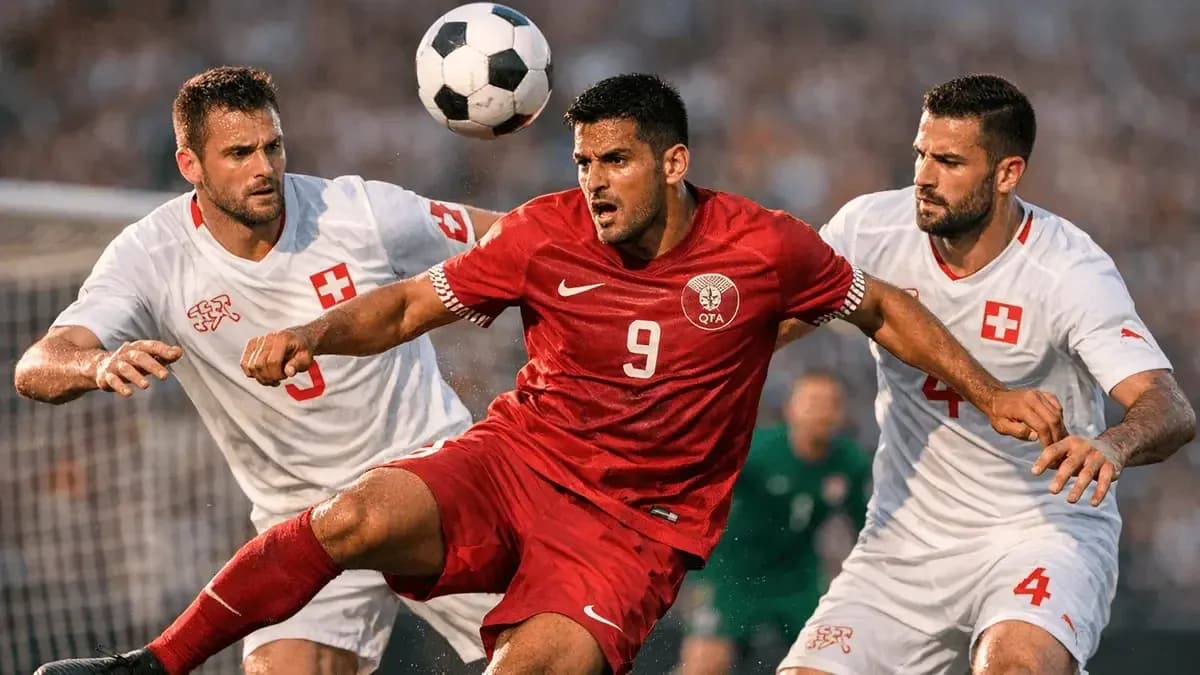 Jugador de Qatar disputando el balón con Suiza