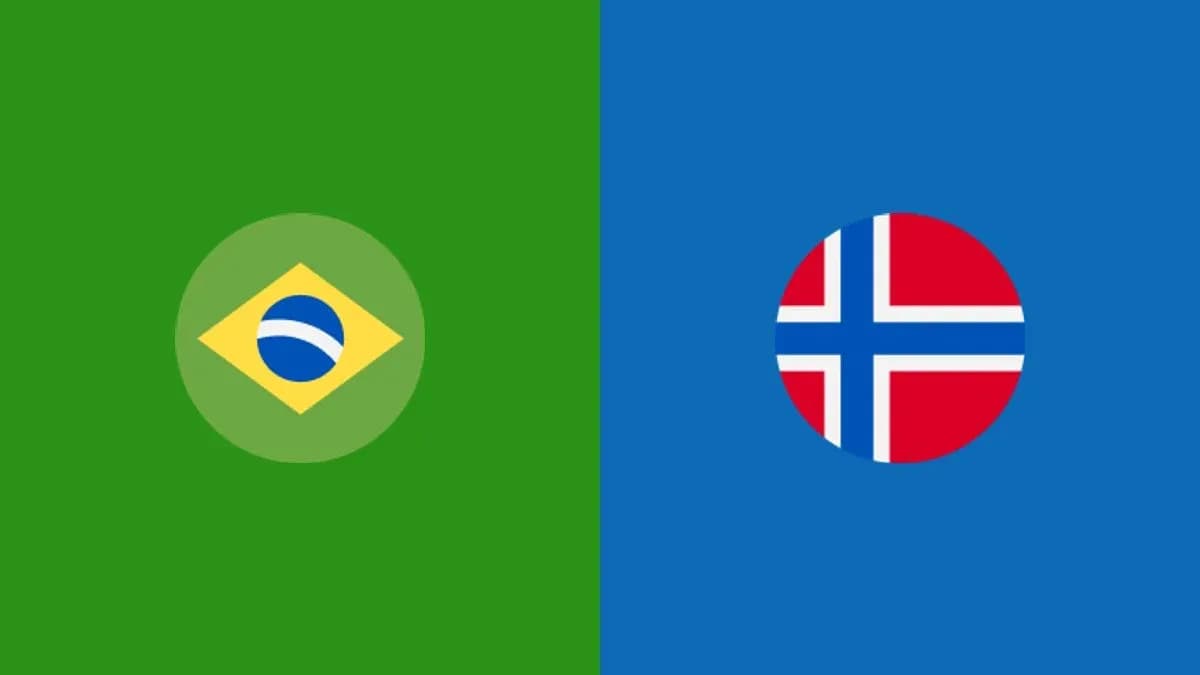Banderas de Brasil y Noruega en fondo colorido