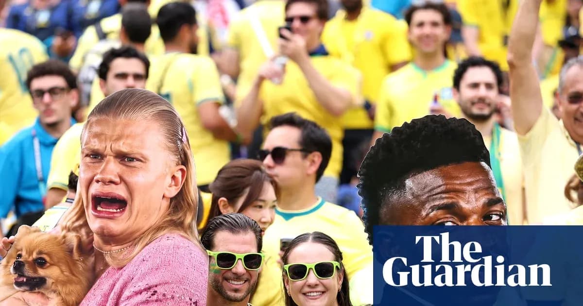 A fan crying with a dog among cheering supporters