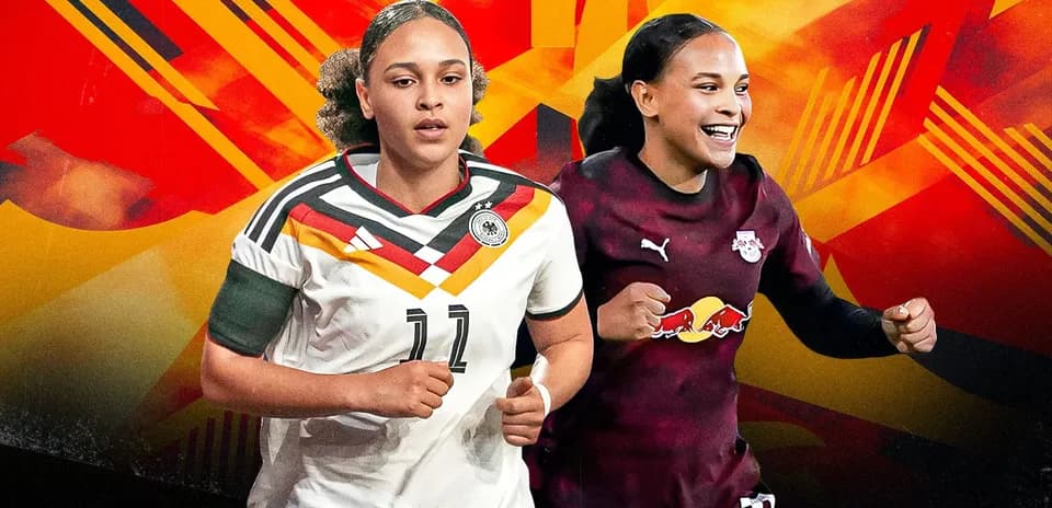 Jugadoras de fútbol con camisetas de Alemania y RB Leipzig