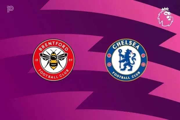 Logos de Brentford y Chelsea en fondo morado