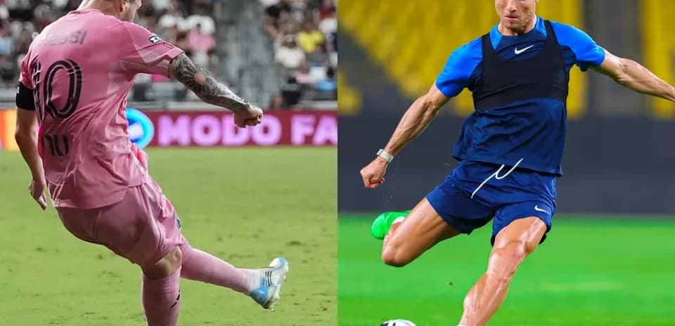 Lionel Messi y Cristiano Ronaldo en acción de fútbol