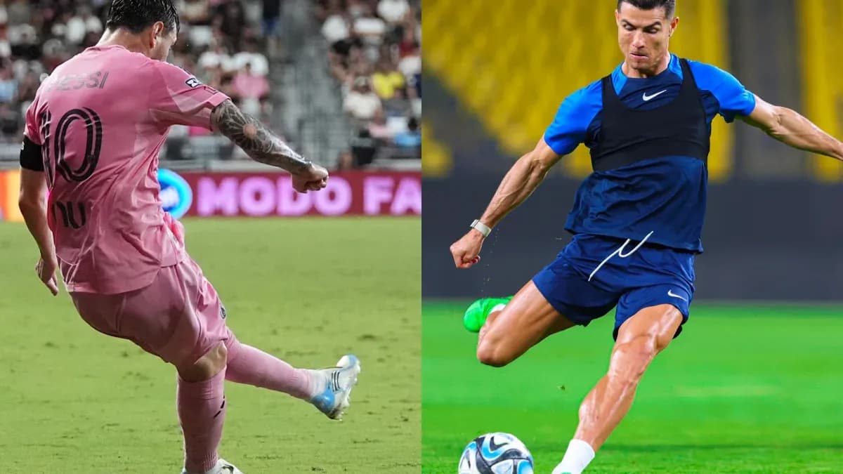 Lionel Messi y Cristiano Ronaldo en acción de fútbol
