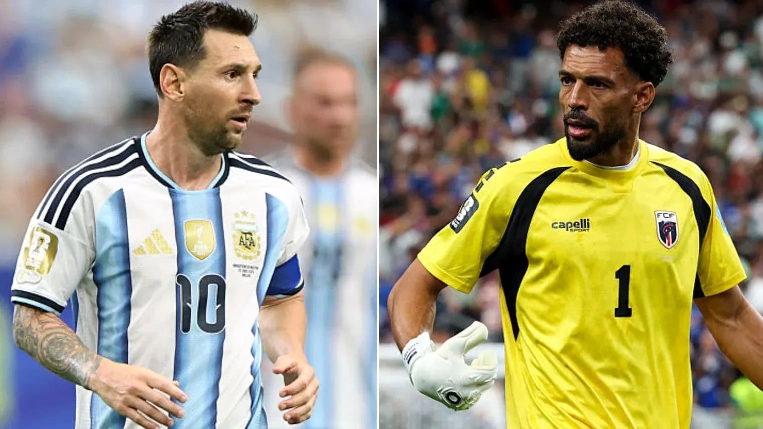 Lionel Messi y portero de Cabo Verde en partido