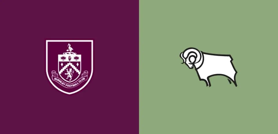 Logos de Burnley y Derby County en fondo colorido
