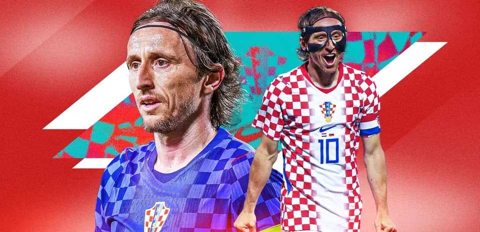 Luka Modrić en camiseta de Croacia, celebrando un gol