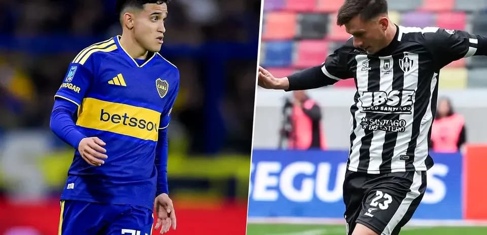 Jugadores de Boca Juniors y Central Córdoba en acción