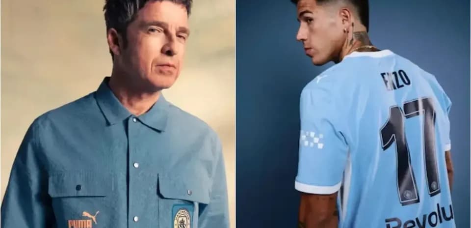 Dos personas con camisetas de fútbol y ropa de marca