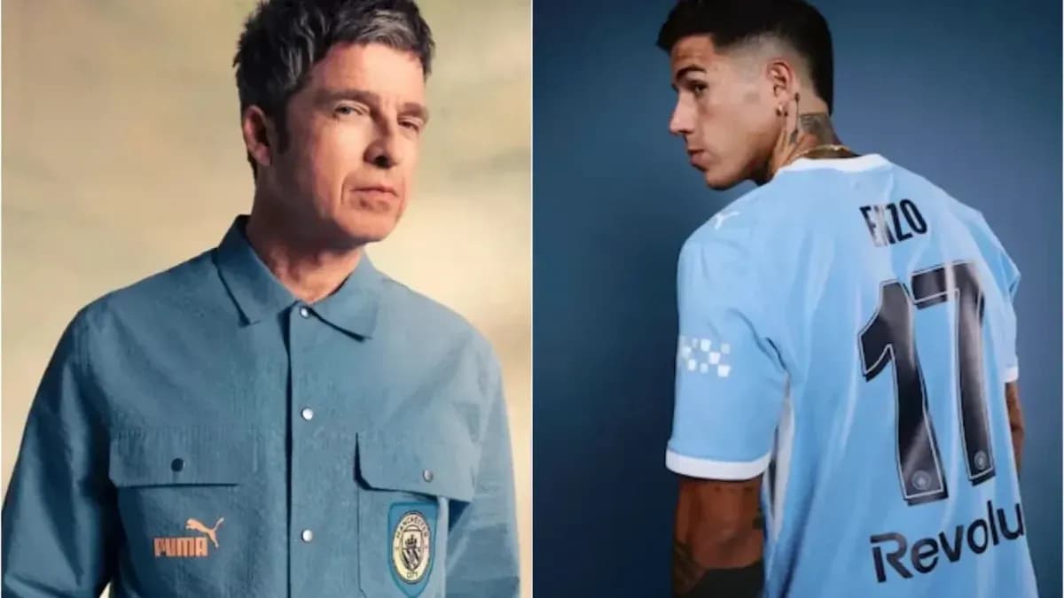 Dos personas con camisetas de fútbol y ropa de marca
