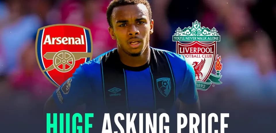 Jugador de Bournemouth con logos de Arsenal y Liverpool