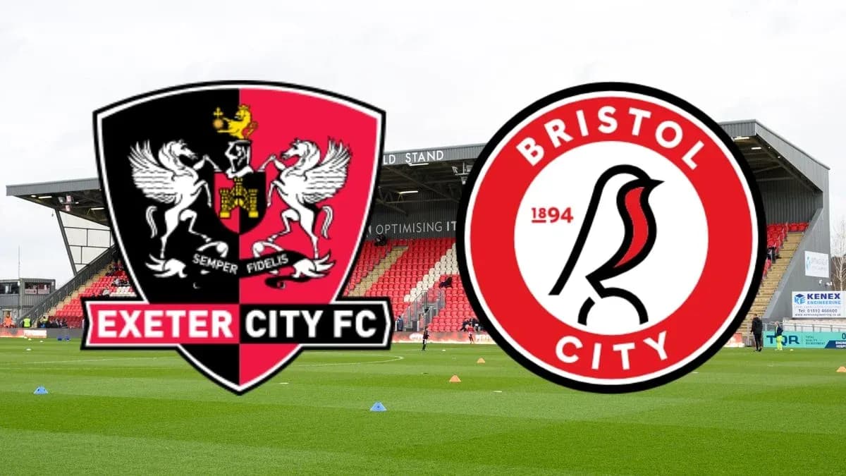 Logos de Exeter City FC y Bristol City en el estadio Logos de Exeter City FC y Bristol City en el estadio