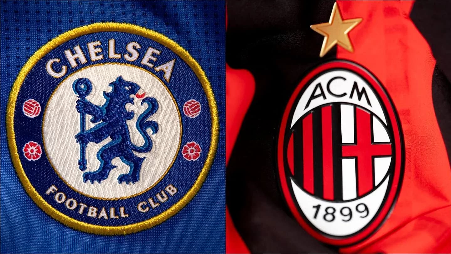 Escudos de Chelsea y AC Milan en uniformes Escudos de Chelsea y AC Milan en uniformes
