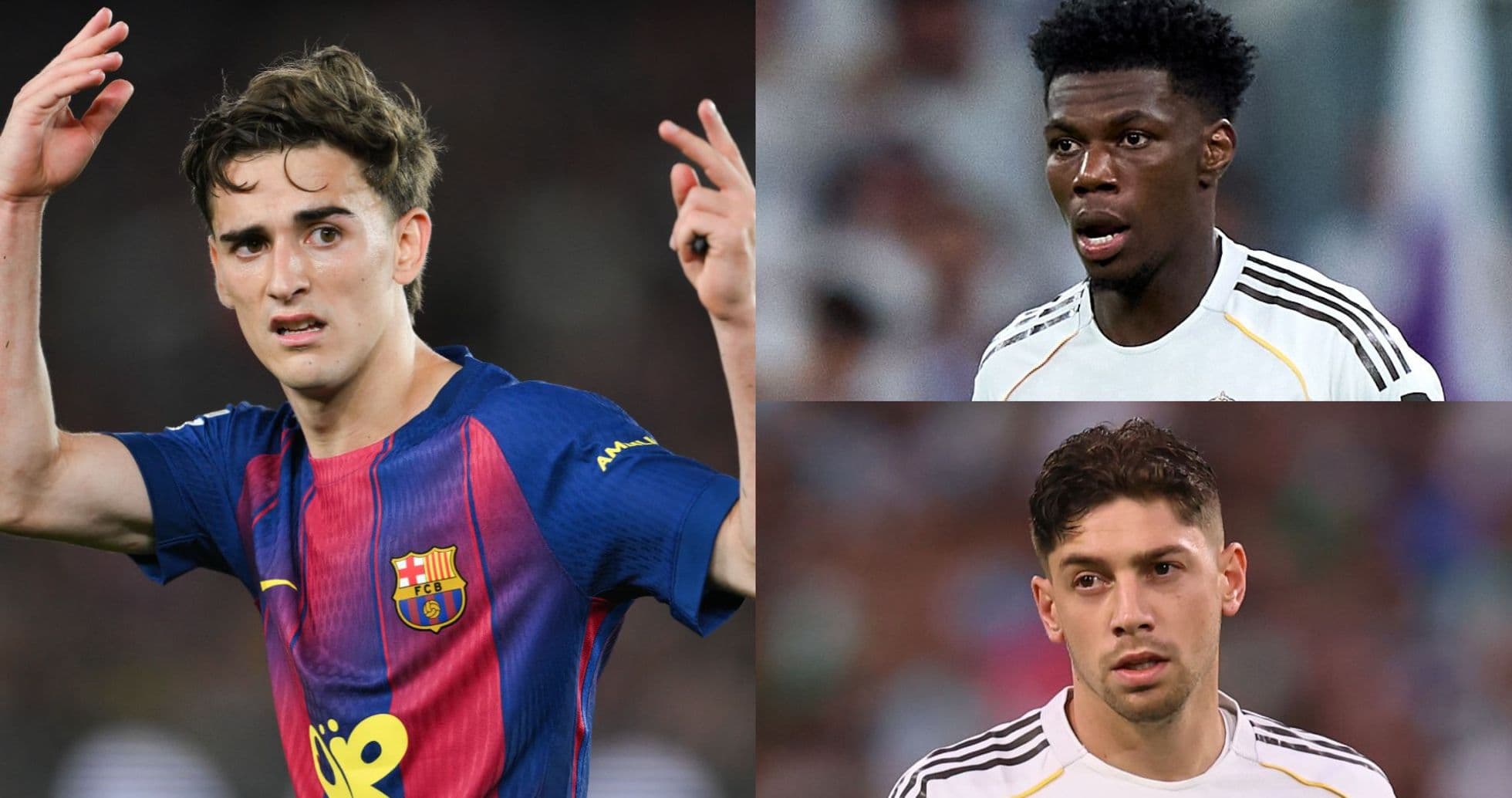 Jugadores de fútbol de Barcelona y Real Madrid en acción Jugadores de fútbol de Barcelona y Real Madrid en acción