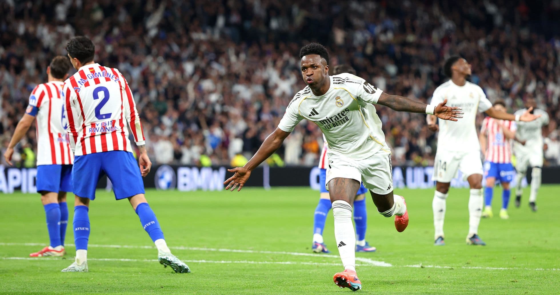 Vinícius Jr. celebra un gol contra Atlético Madrid Vinícius Jr. celebra un gol contra Atlético Madrid