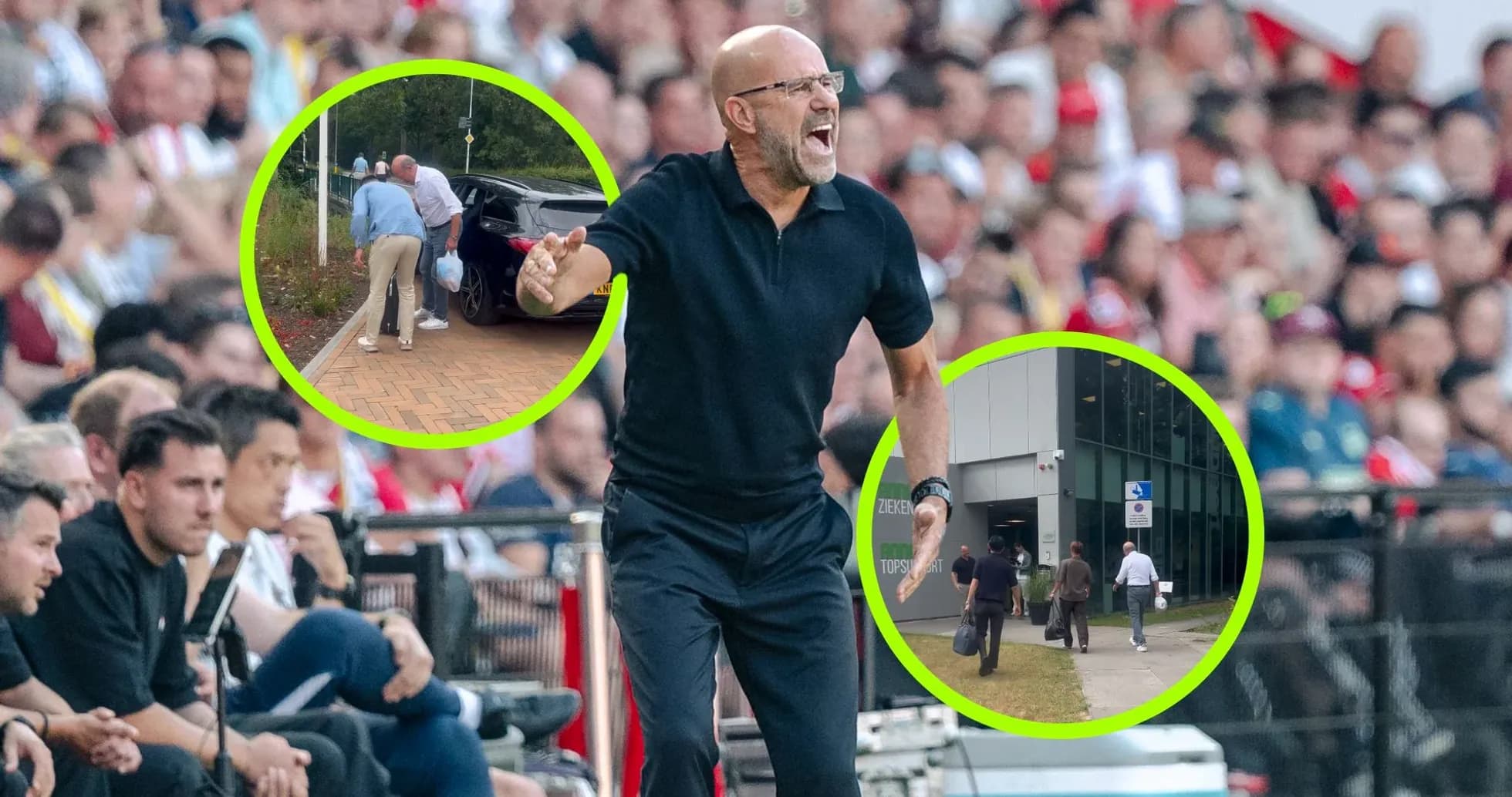 Entrenador dirigiendo desde la línea de banda durante un partido Entrenador dirigiendo desde la línea de banda durante un partido
