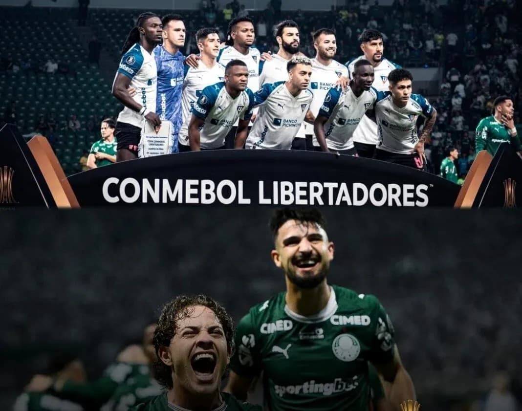 Jugadores de LDU de Quito y Palmeiras celebrando Jugadores de LDU de Quito y Palmeiras celebrando