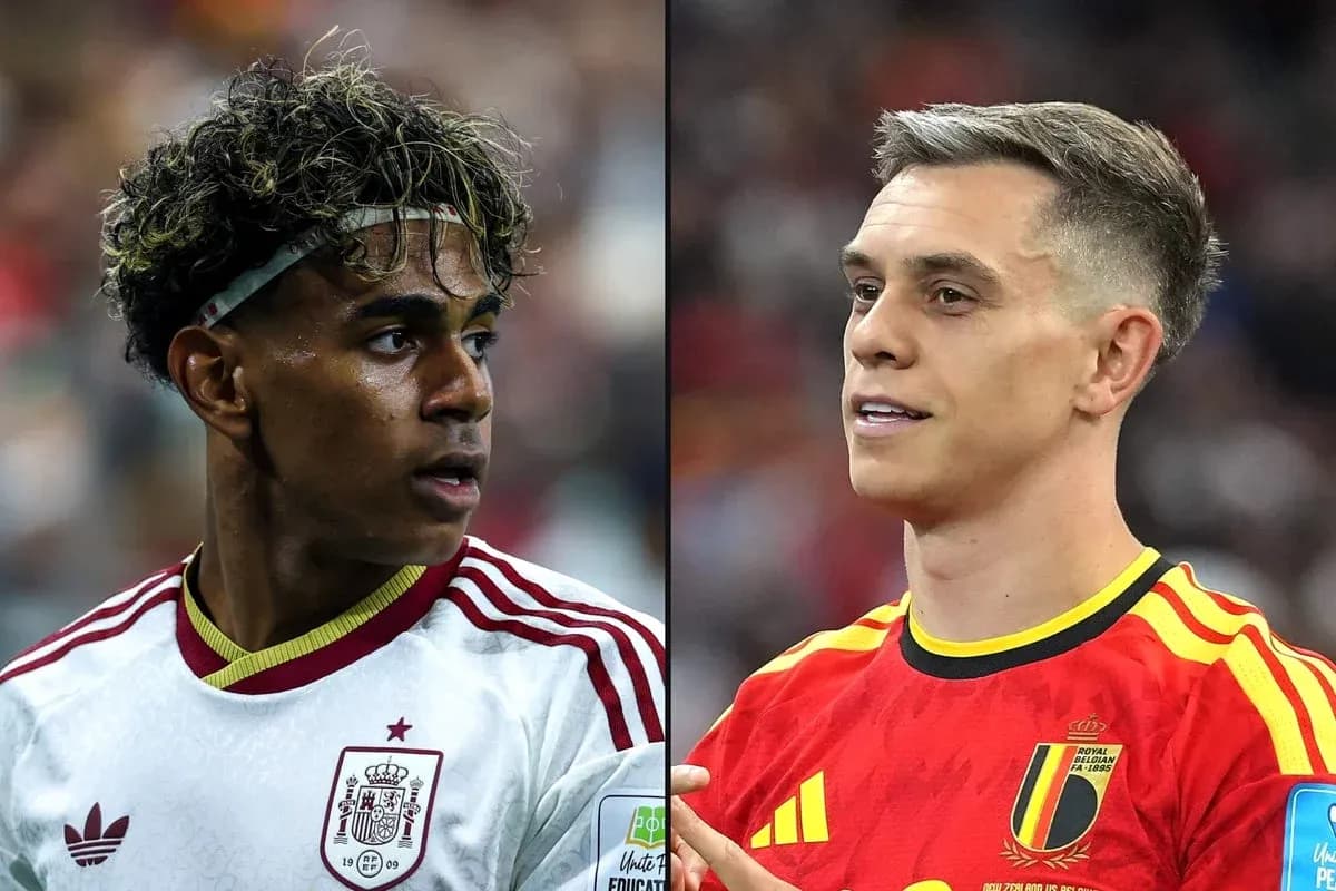 Jugadores de España y Bélgica en el campo Jugadores de España y Bélgica en el campo