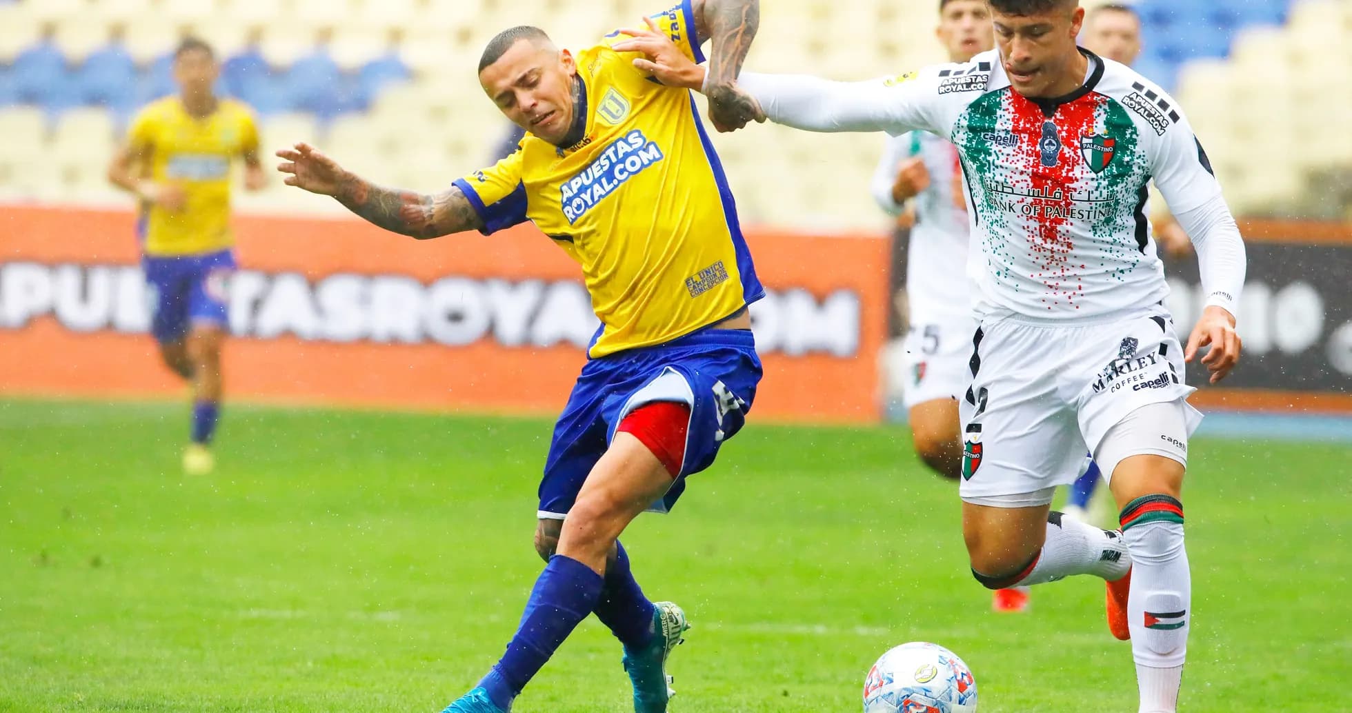 Jugadores de Palestino y Universidad de Concepción en acción Jugadores de Palestino y Universidad de Concepción en acción