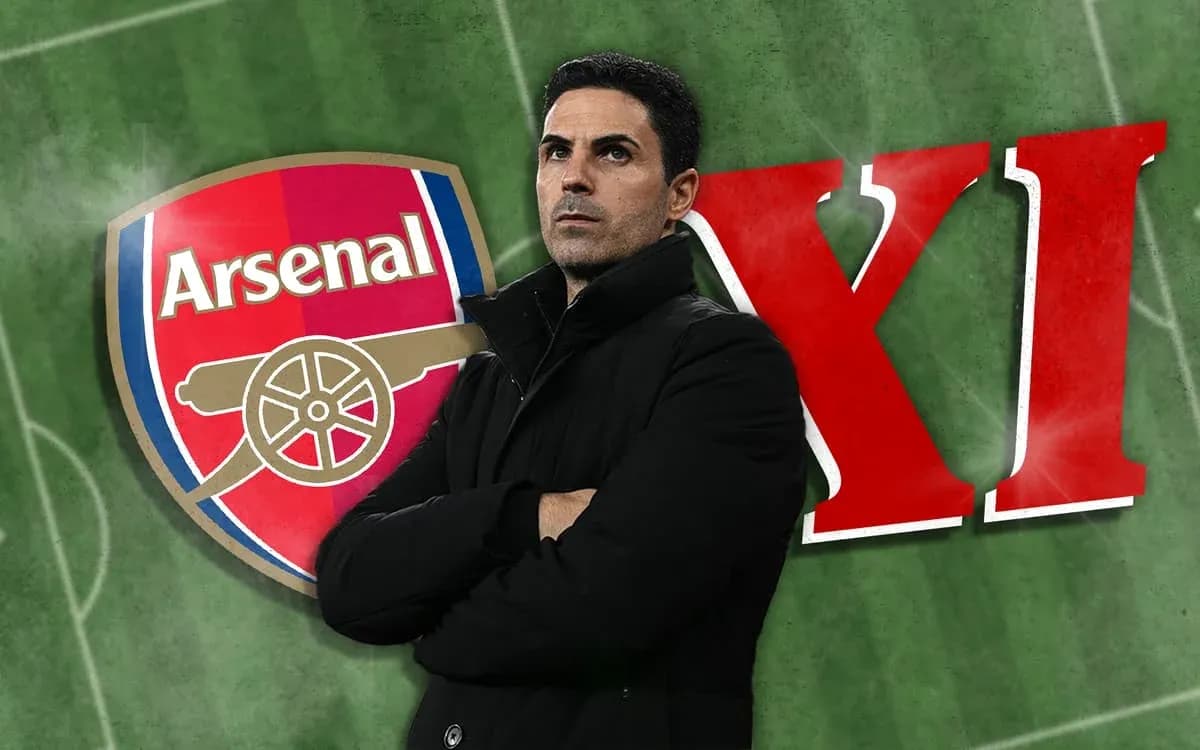 Mikel Arteta con el logo de Arsenal de fondo Mikel Arteta con el logo de Arsenal de fondo