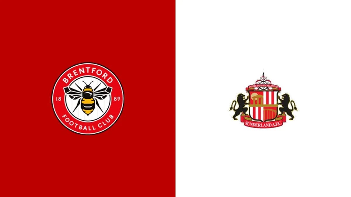 Logos de Brentford y Sunderland en fondo rojo y blanco Logos de Brentford y Sunderland en fondo rojo y blanco