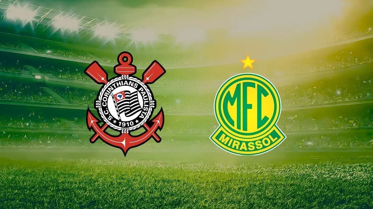 Logos de Corinthians y Mirassol en el estadio Logos de Corinthians y Mirassol en el estadio