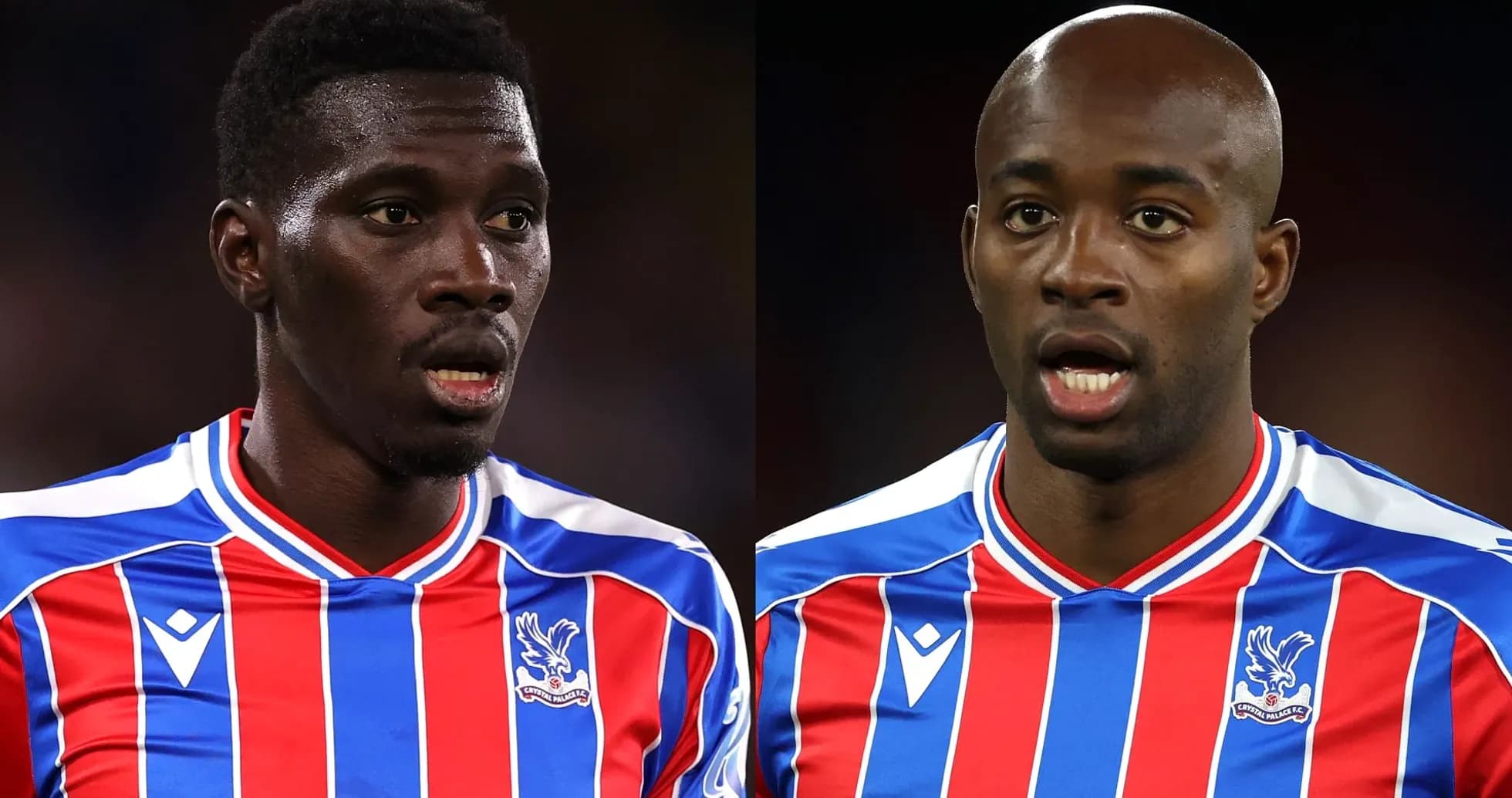 Dos jugadores de Crystal Palace en uniforme durante partido Dos jugadores de Crystal Palace en uniforme durante partido