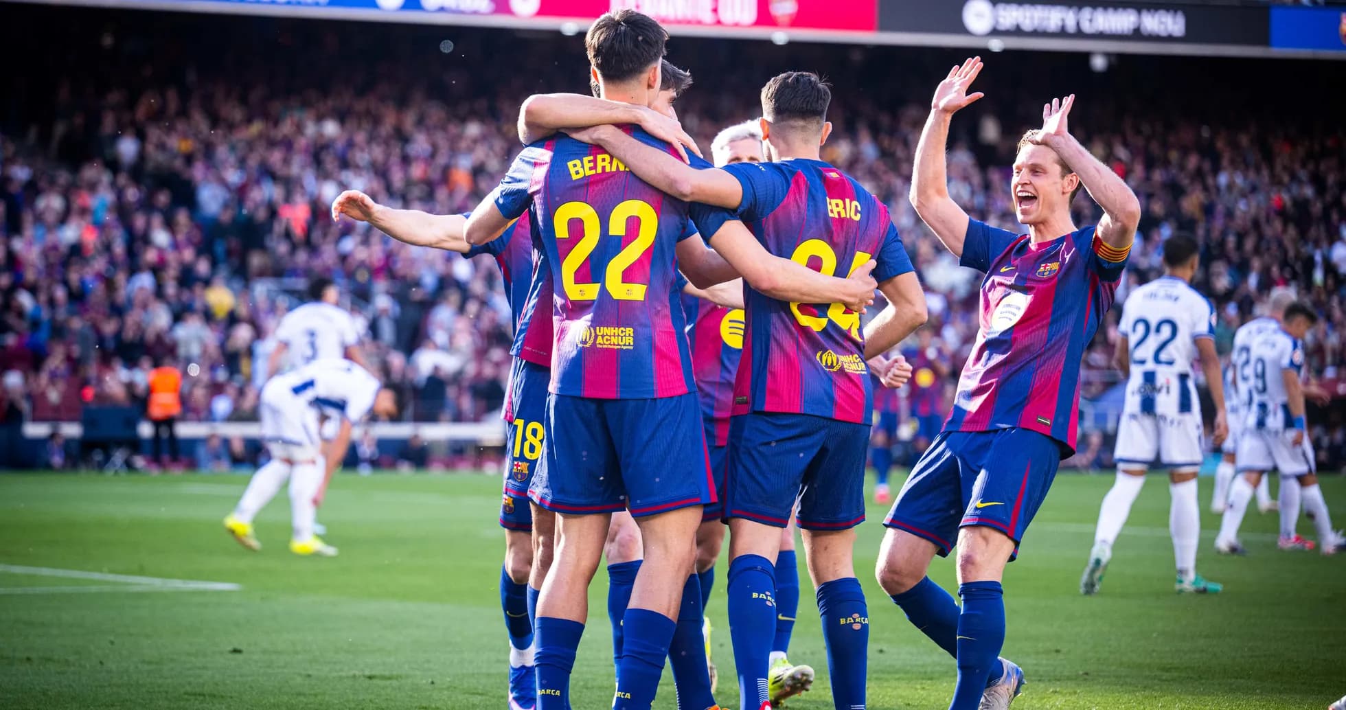 Jugadores del Barcelona celebrando un gol Jugadores del Barcelona celebrando un gol