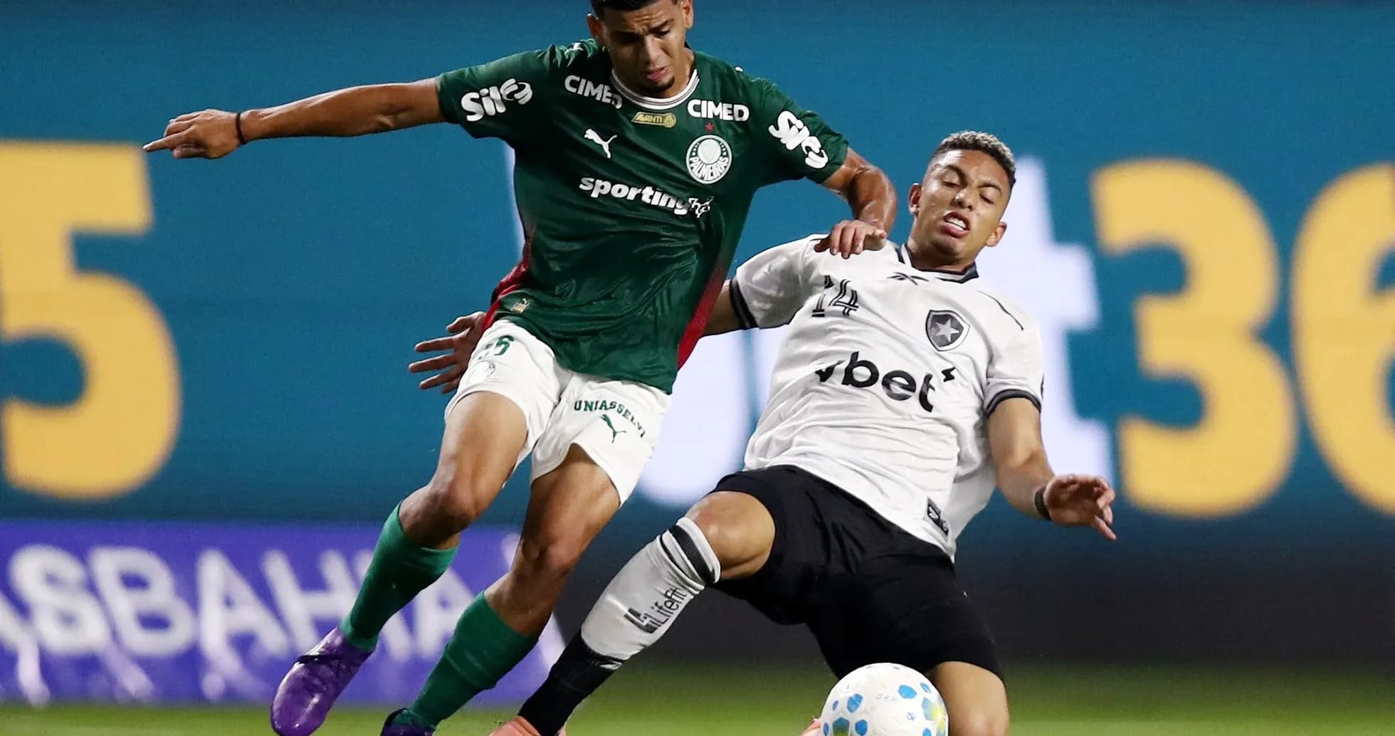 Jugador de Palmeiras derribando a jugador de Botafogo Jugador de Palmeiras derribando a jugador de Botafogo