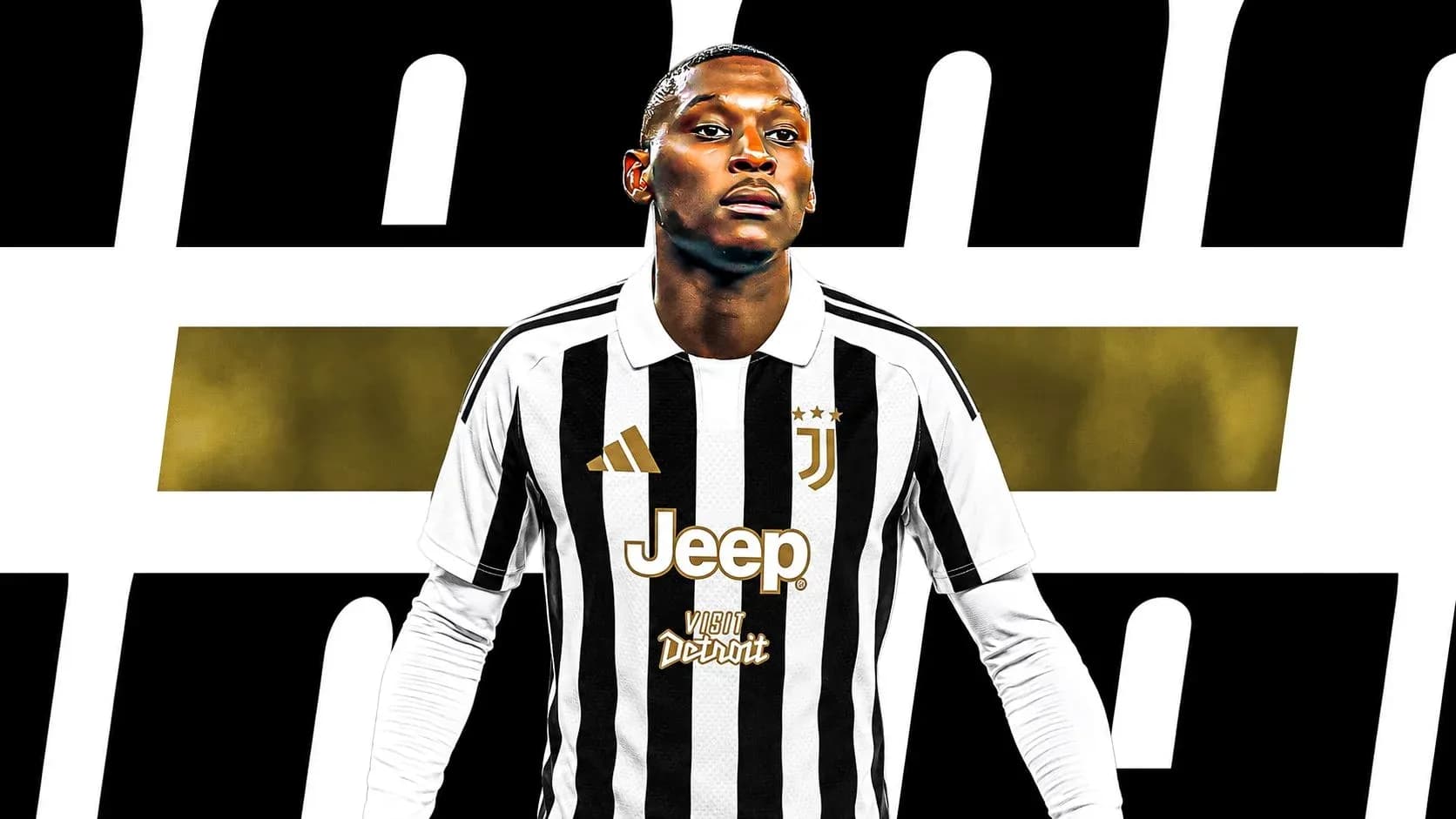 Jugador de Juventus en camiseta a rayas blancas y negras Jugador de Juventus en camiseta a rayas blancas y negras
