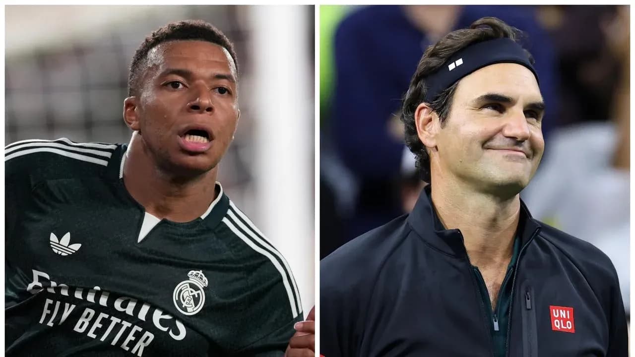 Kylian Mbappé y Roger Federer en retratos separados Kylian Mbappé y Roger Federer en retratos separados
