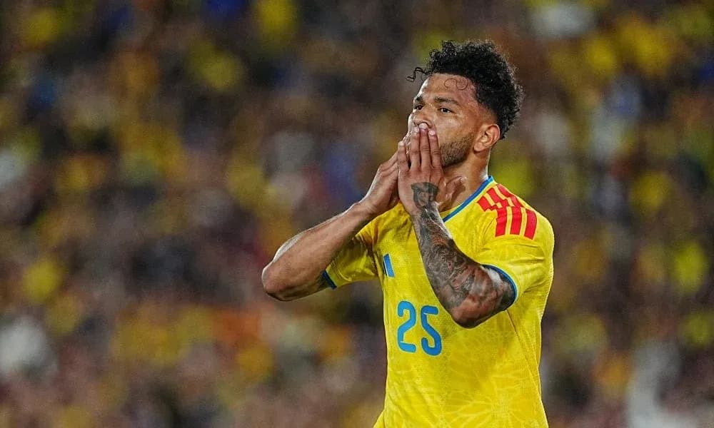 Jugador de Colombia con camiseta amarilla durante el partido Jugador de Colombia con camiseta amarilla durante el partido