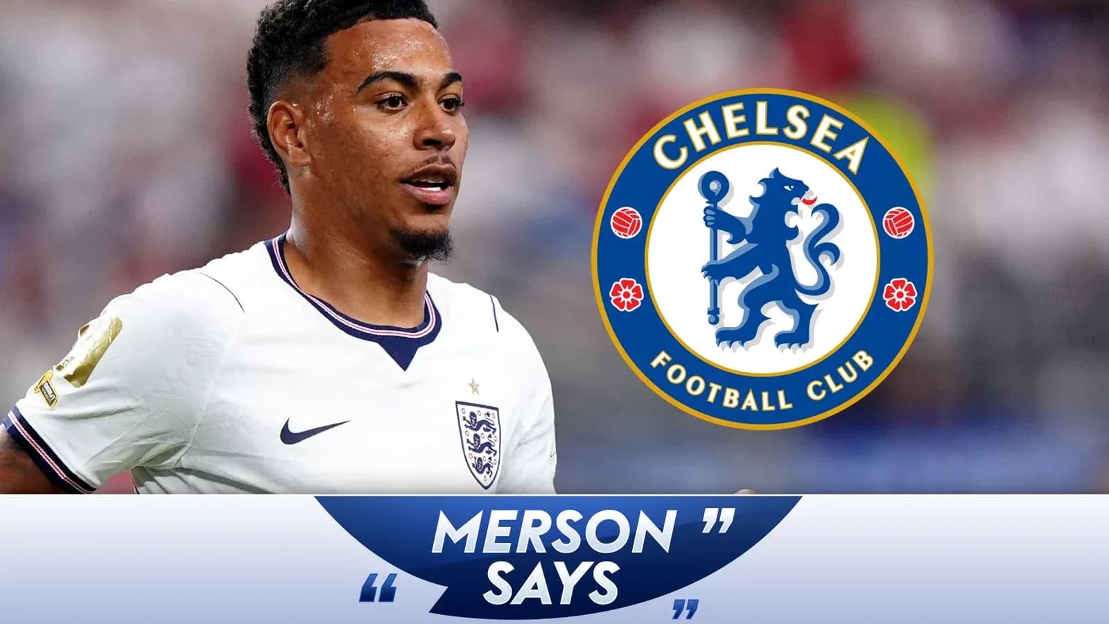 Jugador de Inglaterra con camiseta blanca y escudo de Chelsea Jugador de Inglaterra con camiseta blanca y escudo de Chelsea