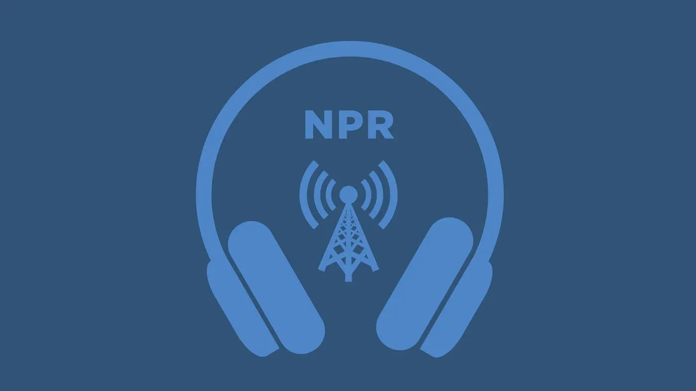 Logotipo de NPR con auriculares y torre de transmisión Logotipo de NPR con auriculares y torre de transmisión