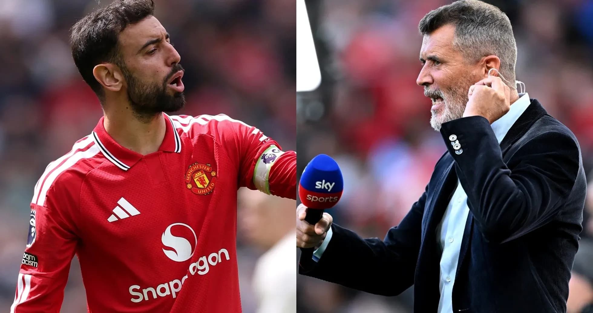 Bruno Fernandes y Roy Keane durante un evento Bruno Fernandes y Roy Keane durante un evento