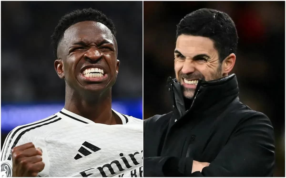 Vinicius Jr. y Mikel Arteta mostrando expresiones intensas Vinicius Jr. y Mikel Arteta mostrando expresiones intensas