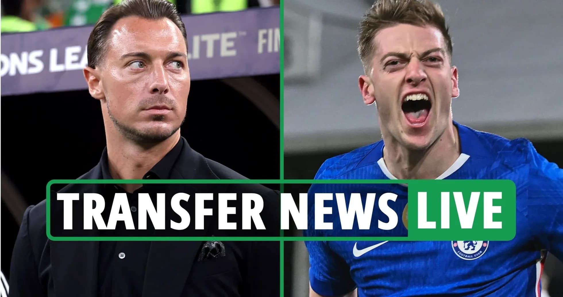 Entrenador y jugador celebrando en noticias de transferencias Entrenador y jugador celebrando en noticias de transferencias