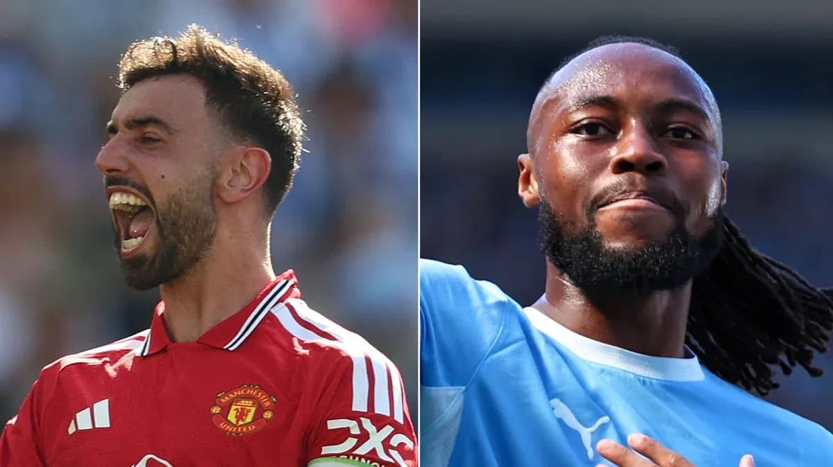 Jugadores de Manchester United y Manchester City en acción Jugadores de Manchester United y Manchester City en acción