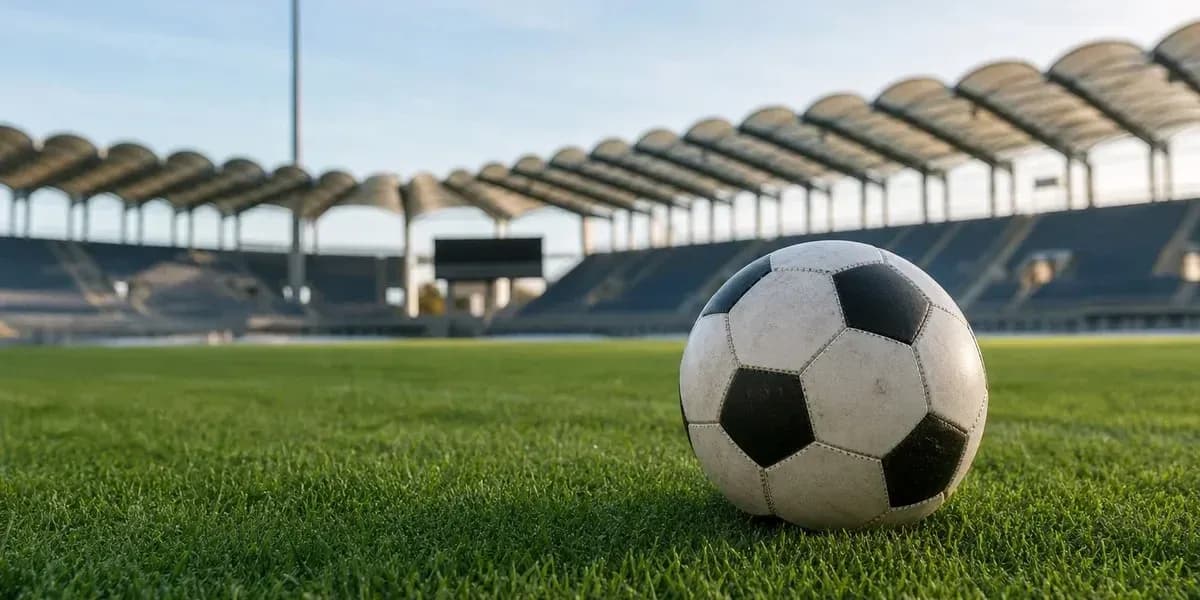Balón de fútbol en el campo del estadio vacío Balón de fútbol en el campo del estadio vacío