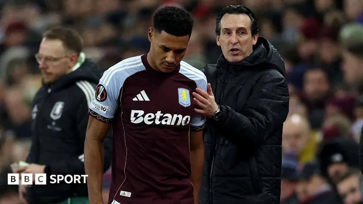 Entrenador hablando con jugador de Aston Villa en el partido Entrenador hablando con jugador de Aston Villa en el partido